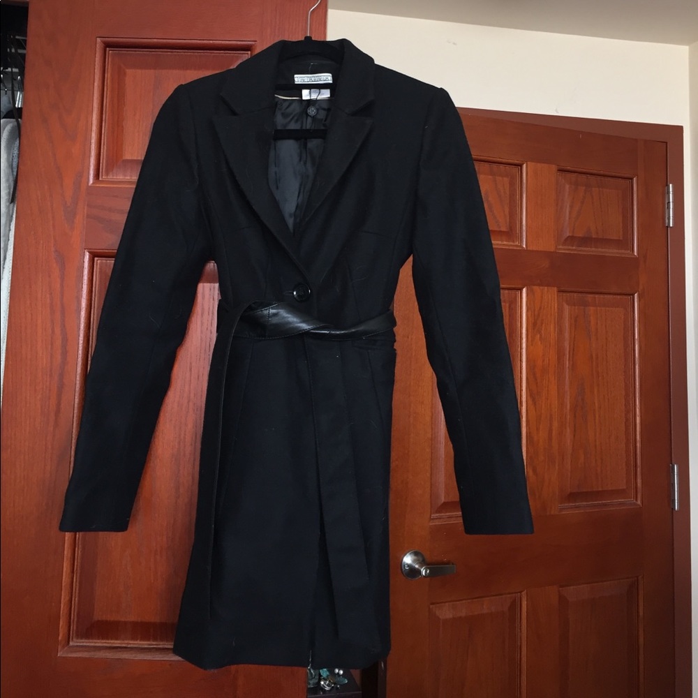 Knee length peacoat with leather belt